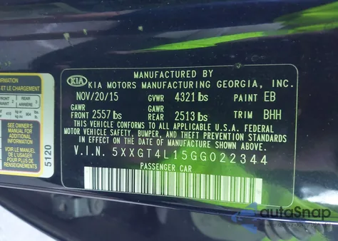 2016 Kia Optima from USA, damaged, VIN 5XXGT4L15GG022344